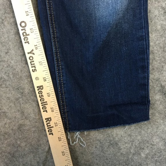 Indigo Rein Jeans 13 14 32 Mid Rise Skinny Ankle Dark Wash Distressed Raw Hem - Picture 8 of 13